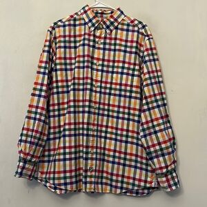Cremieux red blue yellow cotton checkered long sleeve button down shirt Size L